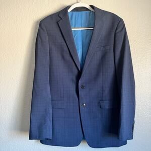 Calvin Klein Men’s Blazer Sport Coat 2 Button Jacket 42L 100% Wool Blue Plaid
